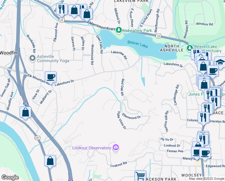 map of restaurants, bars, coffee shops, grocery stores, and more near 29 Glenview Road in Asheville