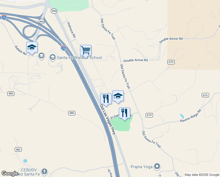map of restaurants, bars, coffee shops, grocery stores, and more near 17 Sueno De Santa Fe in Santa Fe