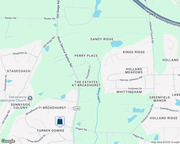 map of restaurants, bars, coffee shops, grocery stores, and more near 5421 Overdale Lane in Raleigh