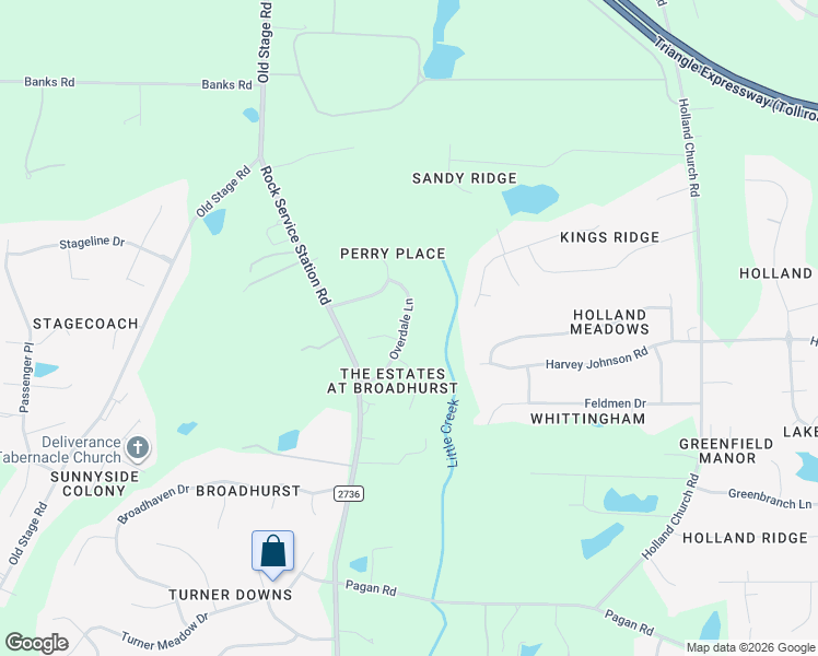 map of restaurants, bars, coffee shops, grocery stores, and more near 5421 Overdale Lane in Raleigh