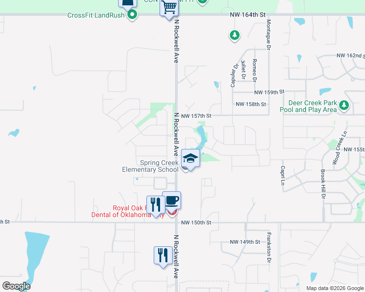 map of restaurants, bars, coffee shops, grocery stores, and more near 15529 Boulder Drive in Edmond