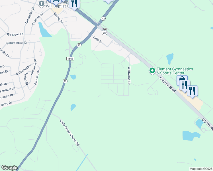map of restaurants, bars, coffee shops, grocery stores, and more near in Clayton