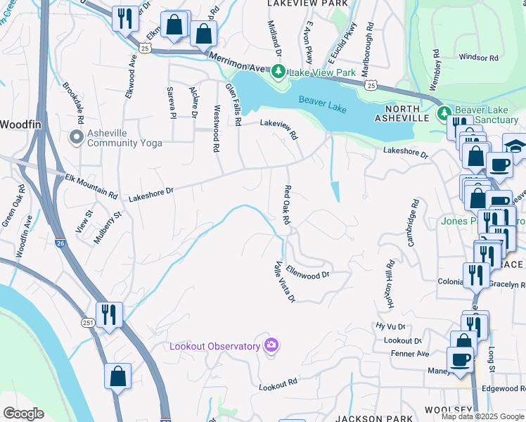 map of restaurants, bars, coffee shops, grocery stores, and more near 29 Glenview Road in Asheville