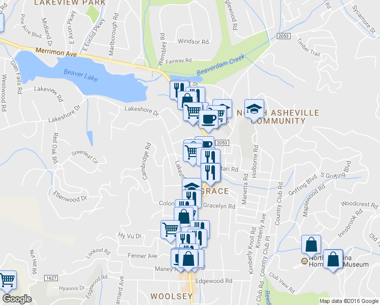 map of restaurants, bars, coffee shops, grocery stores, and more near 868 Merrimon Avenue in Asheville