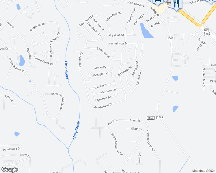 map of restaurants, bars, coffee shops, grocery stores, and more near 75 Norwich Drive in Clayton