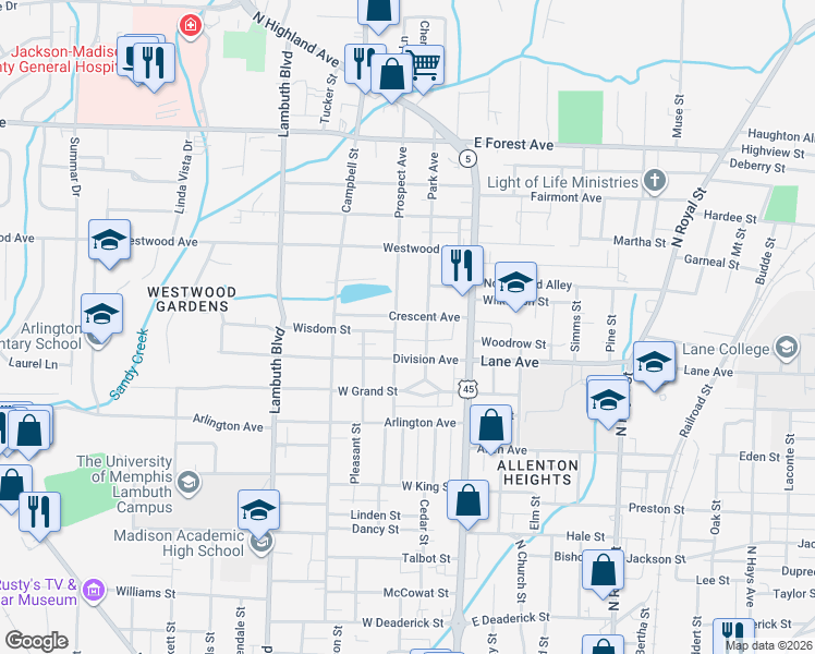 map of restaurants, bars, coffee shops, grocery stores, and more near 144 Crescent Avenue in Jackson