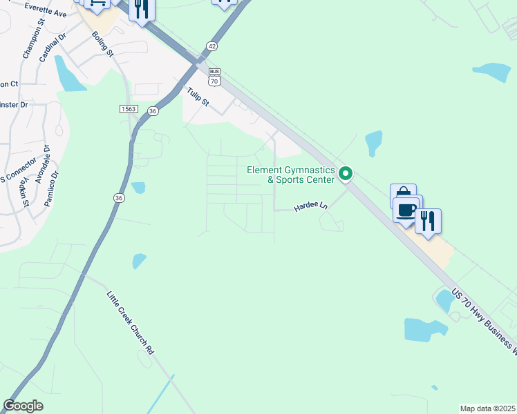 map of restaurants, bars, coffee shops, grocery stores, and more near 9 Pansy Park in Clayton