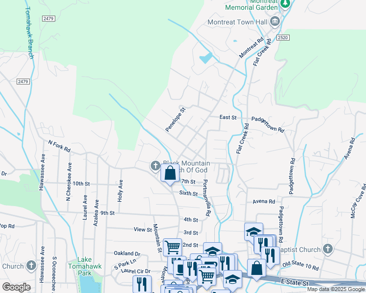 map of restaurants, bars, coffee shops, grocery stores, and more near 829 Montreat Road in Black Mountain