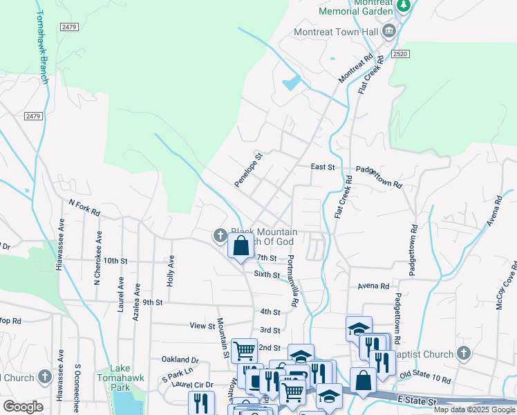 map of restaurants, bars, coffee shops, grocery stores, and more near 829 Montreat Road in Black Mountain
