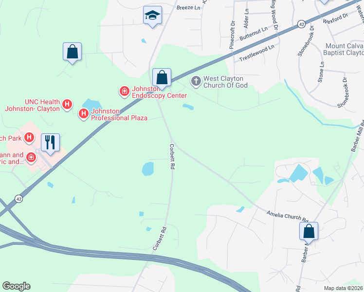 map of restaurants, bars, coffee shops, grocery stores, and more near 2177 Amelia Church Road in Clayton