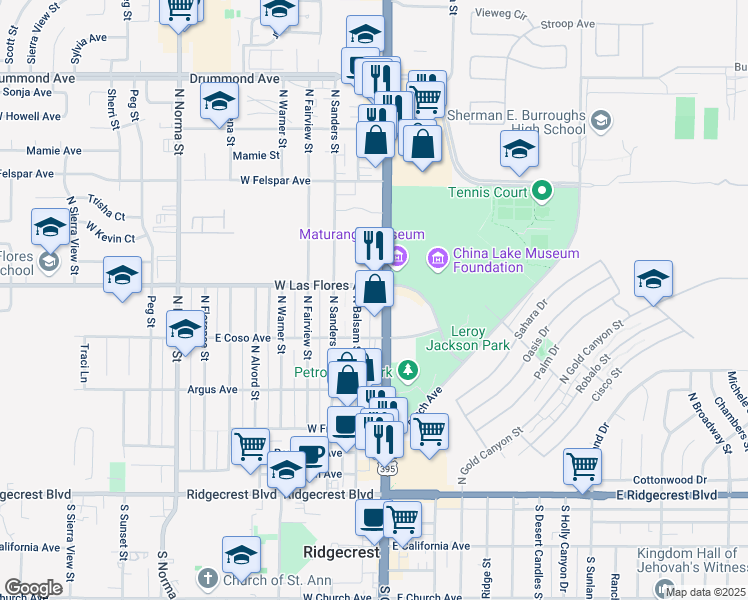 map of restaurants, bars, coffee shops, grocery stores, and more near 433 North China Lake Boulevard in Ridgecrest