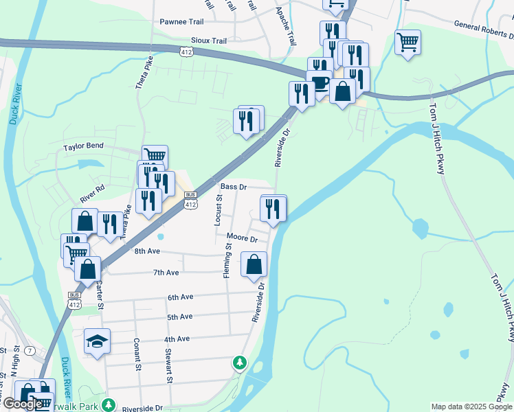 map of restaurants, bars, coffee shops, grocery stores, and more near 123 Moore Circle in Columbia