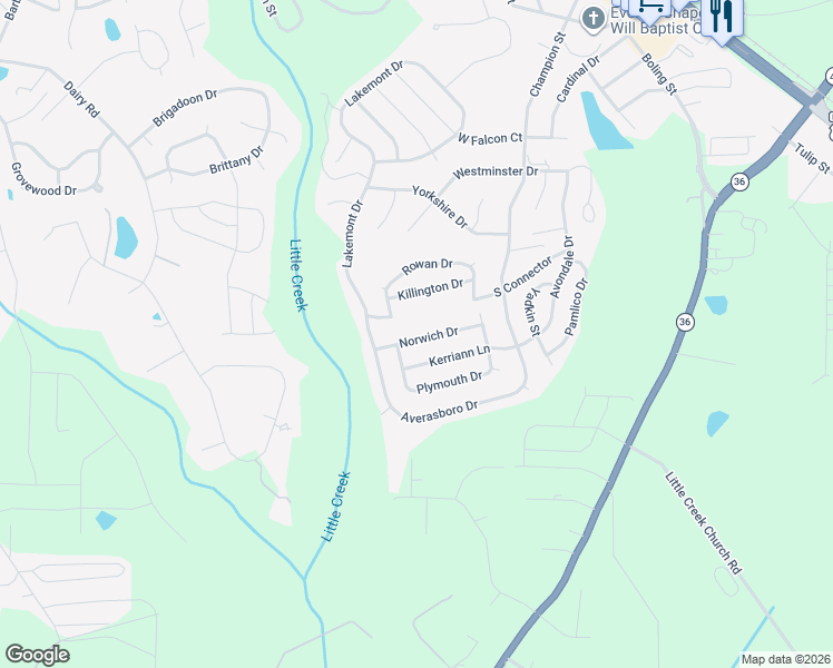 map of restaurants, bars, coffee shops, grocery stores, and more near 170 Norwich Drive in Clayton