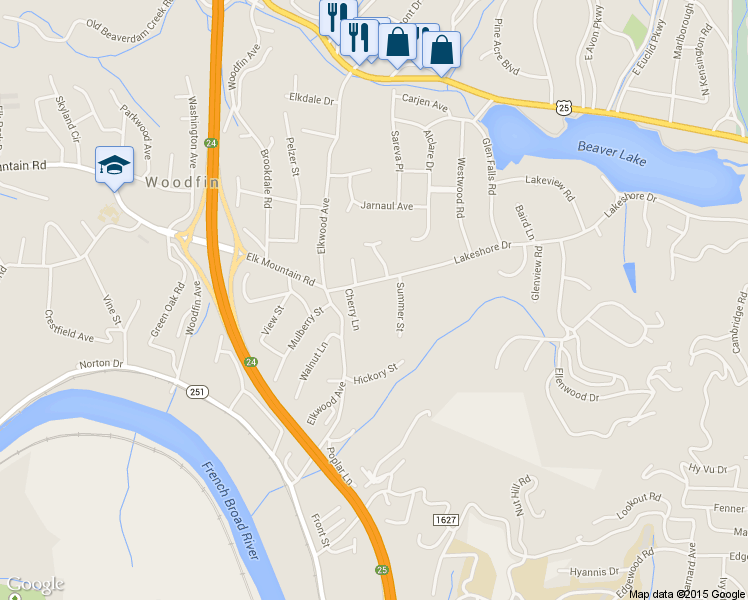 map of restaurants, bars, coffee shops, grocery stores, and more near 660 Lakeshore Drive in Asheville