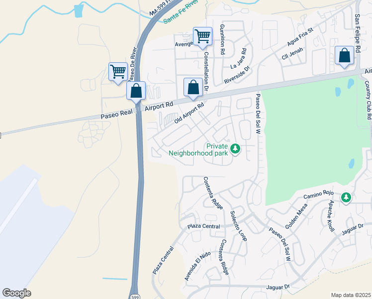 map of restaurants, bars, coffee shops, grocery stores, and more near 4204 Sundance Street in Santa Fe