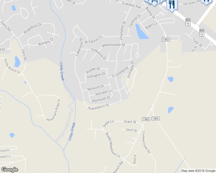 map of restaurants, bars, coffee shops, grocery stores, and more near 25 Norwich Drive in Clayton