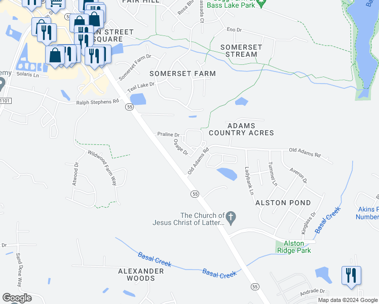 map of restaurants, bars, coffee shops, grocery stores, and more near 10105 Penuche Way in Holly Springs