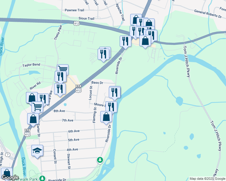 map of restaurants, bars, coffee shops, grocery stores, and more near 123 Moore Circle in Columbia