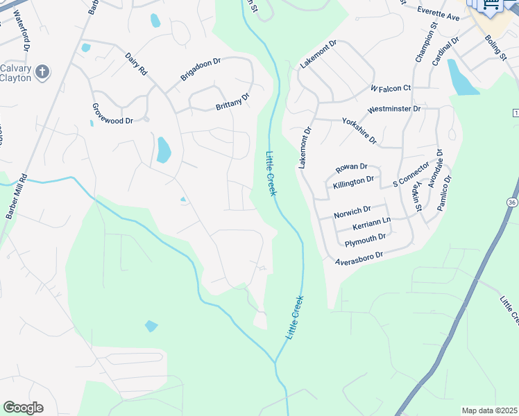 map of restaurants, bars, coffee shops, grocery stores, and more near Forest Drive in Clayton