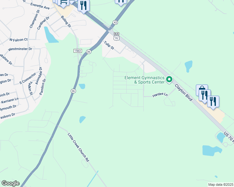 map of restaurants, bars, coffee shops, grocery stores, and more near in Johnston County