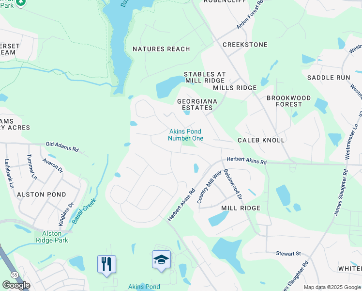 map of restaurants, bars, coffee shops, grocery stores, and more near Greenbank Mill Drive in Fuquay Varina