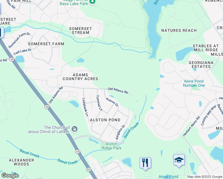 map of restaurants, bars, coffee shops, grocery stores, and more near 2673 Kilmartin Drive in Fuquay-Varina