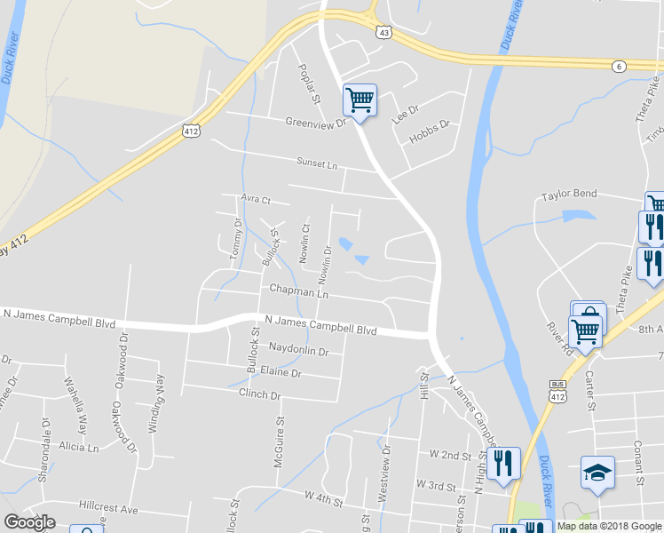 map of restaurants, bars, coffee shops, grocery stores, and more near 204 Nowlin Drive in Columbia