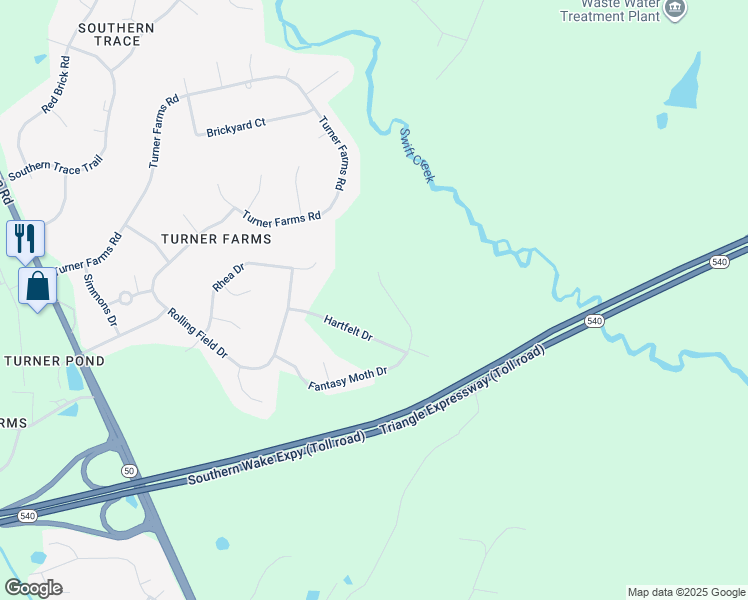 map of restaurants, bars, coffee shops, grocery stores, and more near 5532 Fantasy Moth Drive in Garner