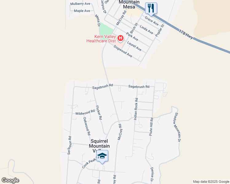 map of restaurants, bars, coffee shops, grocery stores, and more near 3816 McCray Road in Lake Isabella