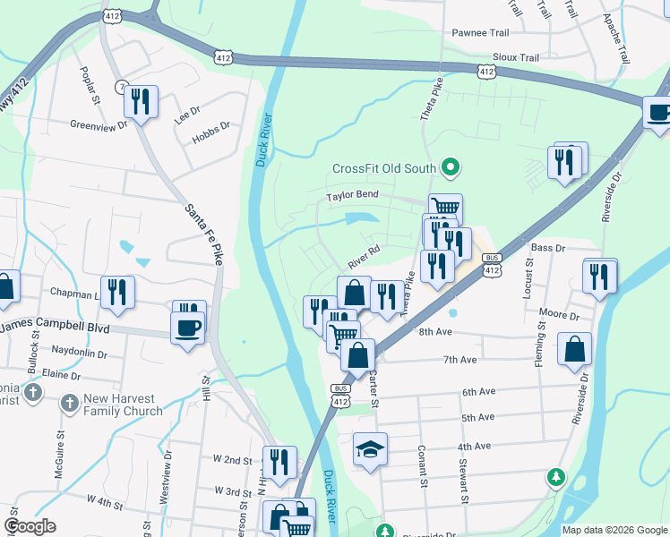 map of restaurants, bars, coffee shops, grocery stores, and more near 14 Taylor Bend in Columbia