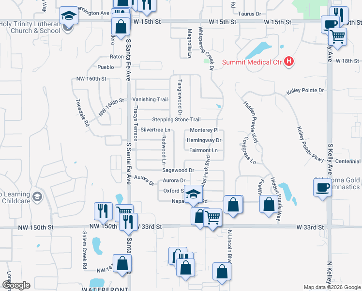 map of restaurants, bars, coffee shops, grocery stores, and more near 2601 Prescott Avenue in Edmond