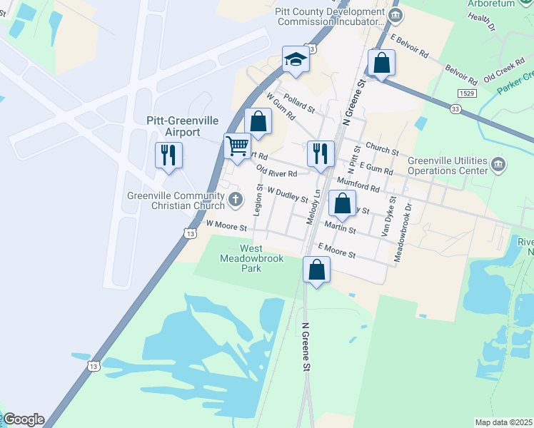 map of restaurants, bars, coffee shops, grocery stores, and more near 1007 Taylor Street in Greenville