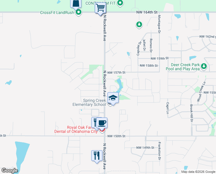 map of restaurants, bars, coffee shops, grocery stores, and more near 15529 Boulder Drive in Edmond