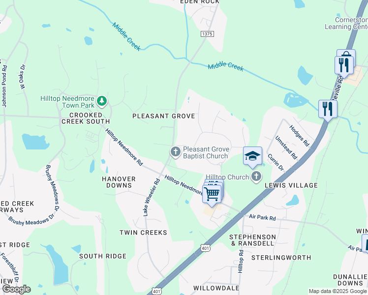 map of restaurants, bars, coffee shops, grocery stores, and more near 4306 Valley Crest Ln in Fuquay-Varina