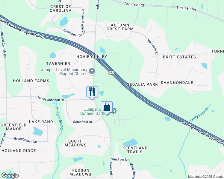 map of restaurants, bars, coffee shops, grocery stores, and more near 732 Community Garden Road in Raleigh