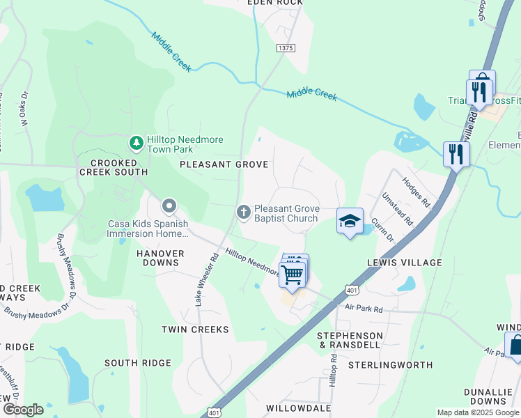 map of restaurants, bars, coffee shops, grocery stores, and more near 4306 Valley Crest Ln in Fuquay-Varina