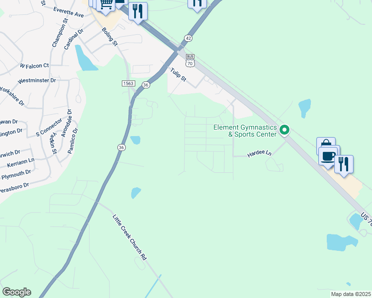 map of restaurants, bars, coffee shops, grocery stores, and more near 274 Pansy Park in Clayton