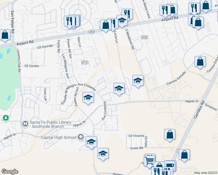 map of restaurants, bars, coffee shops, grocery stores, and more near 6020 Monte Azul Place in Santa Fe