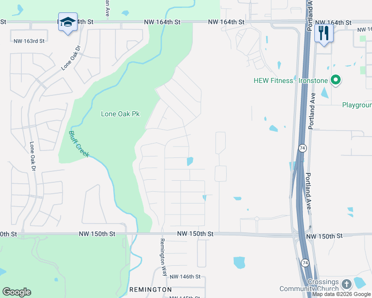 map of restaurants, bars, coffee shops, grocery stores, and more near 4224 Northwest 156th Terrace in Edmond