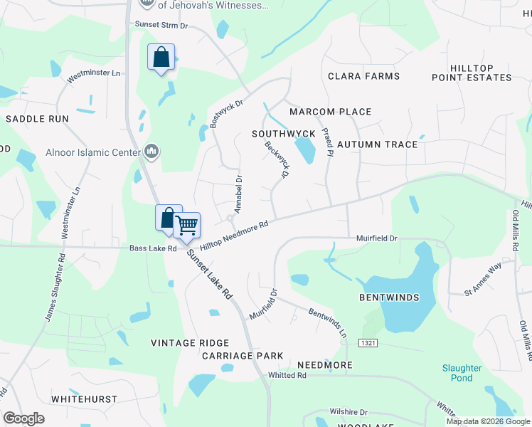 map of restaurants, bars, coffee shops, grocery stores, and more near 5608 Hilltop Needmore Road in Fuquay-Varina