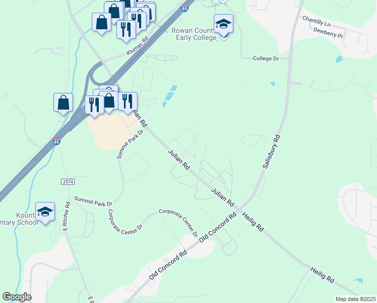 map of restaurants, bars, coffee shops, grocery stores, and more near 1100 Grandeur Drive in Salisbury