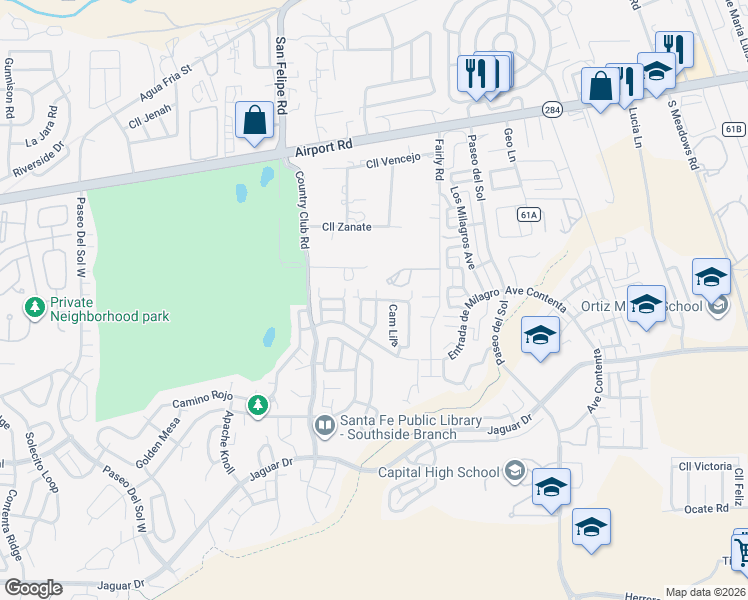 map of restaurants, bars, coffee shops, grocery stores, and more near 4304 Vuelta Colorada in Santa Fe