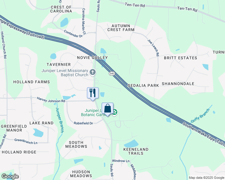 map of restaurants, bars, coffee shops, grocery stores, and more near 732 Community Garden Road in Raleigh