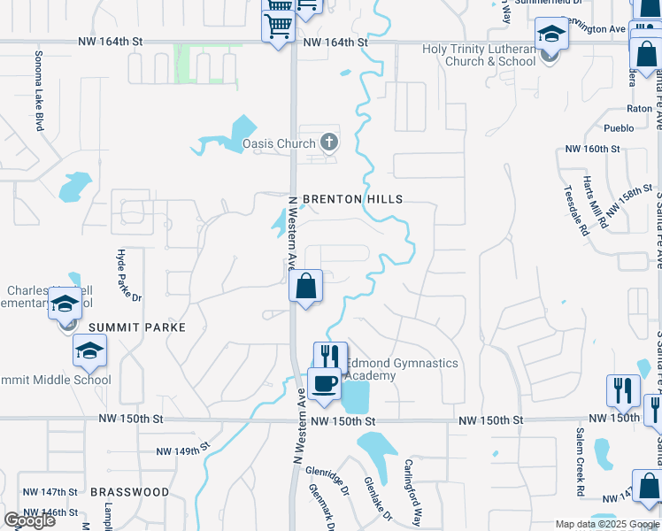 map of restaurants, bars, coffee shops, grocery stores, and more near 924 Northwest 156th Street in Edmond