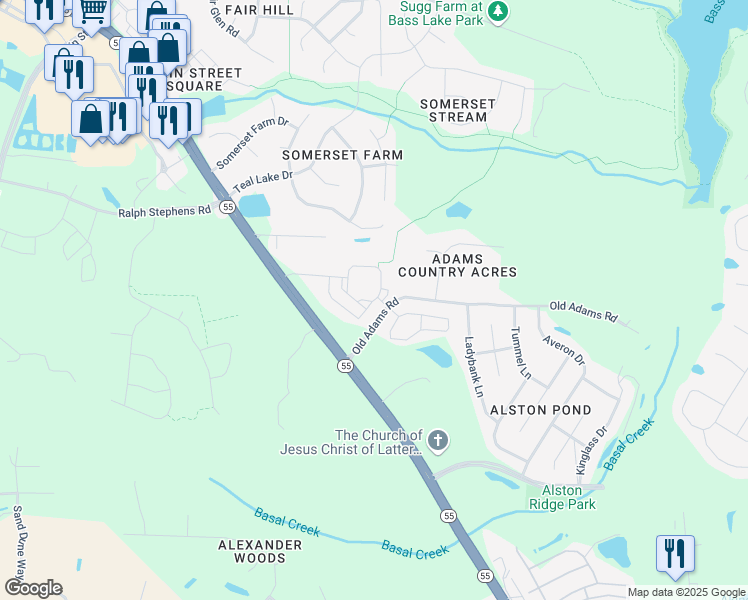 map of restaurants, bars, coffee shops, grocery stores, and more near 4003 Penuche Way in Holly Springs