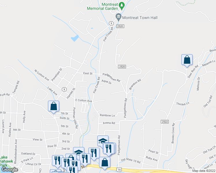 map of restaurants, bars, coffee shops, grocery stores, and more near 21 Aqua Drive in Black Mountain