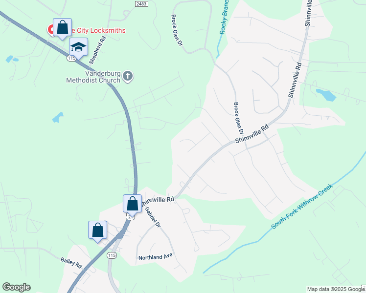 map of restaurants, bars, coffee shops, grocery stores, and more near 123 Skylark Way in Mooresville