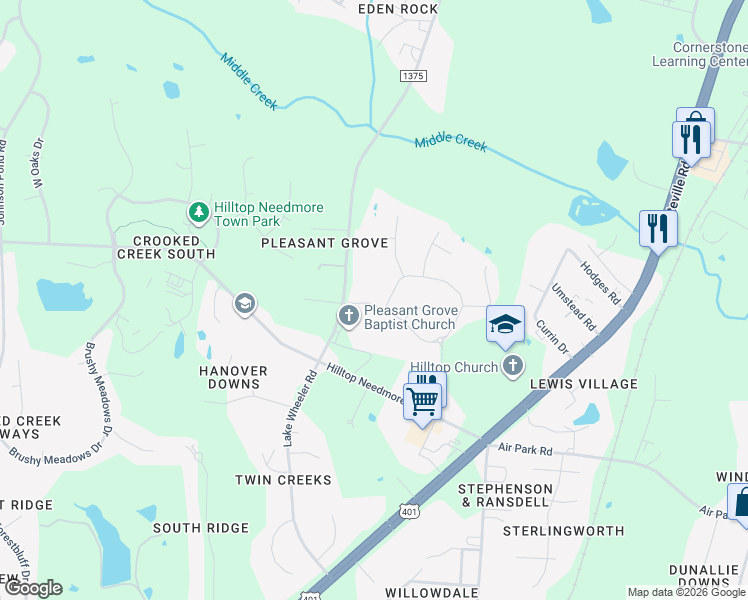 map of restaurants, bars, coffee shops, grocery stores, and more near 4315 Valley Crest Ln in Fuquay-Varina