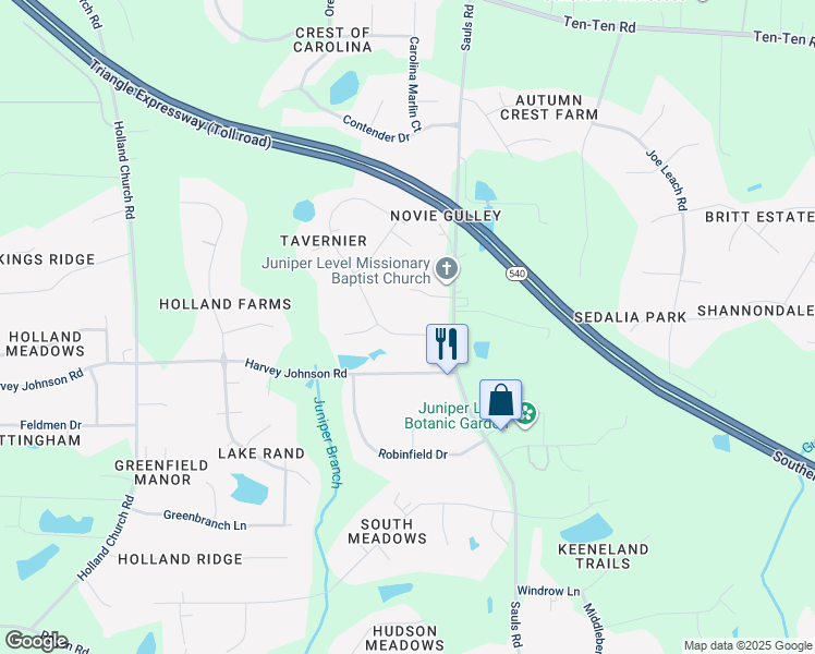 map of restaurants, bars, coffee shops, grocery stores, and more near 1020 Tavernier Knoll Lane in Raleigh