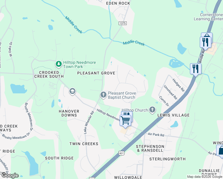 map of restaurants, bars, coffee shops, grocery stores, and more near 4315 Valley Crest Ln in Fuquay-Varina